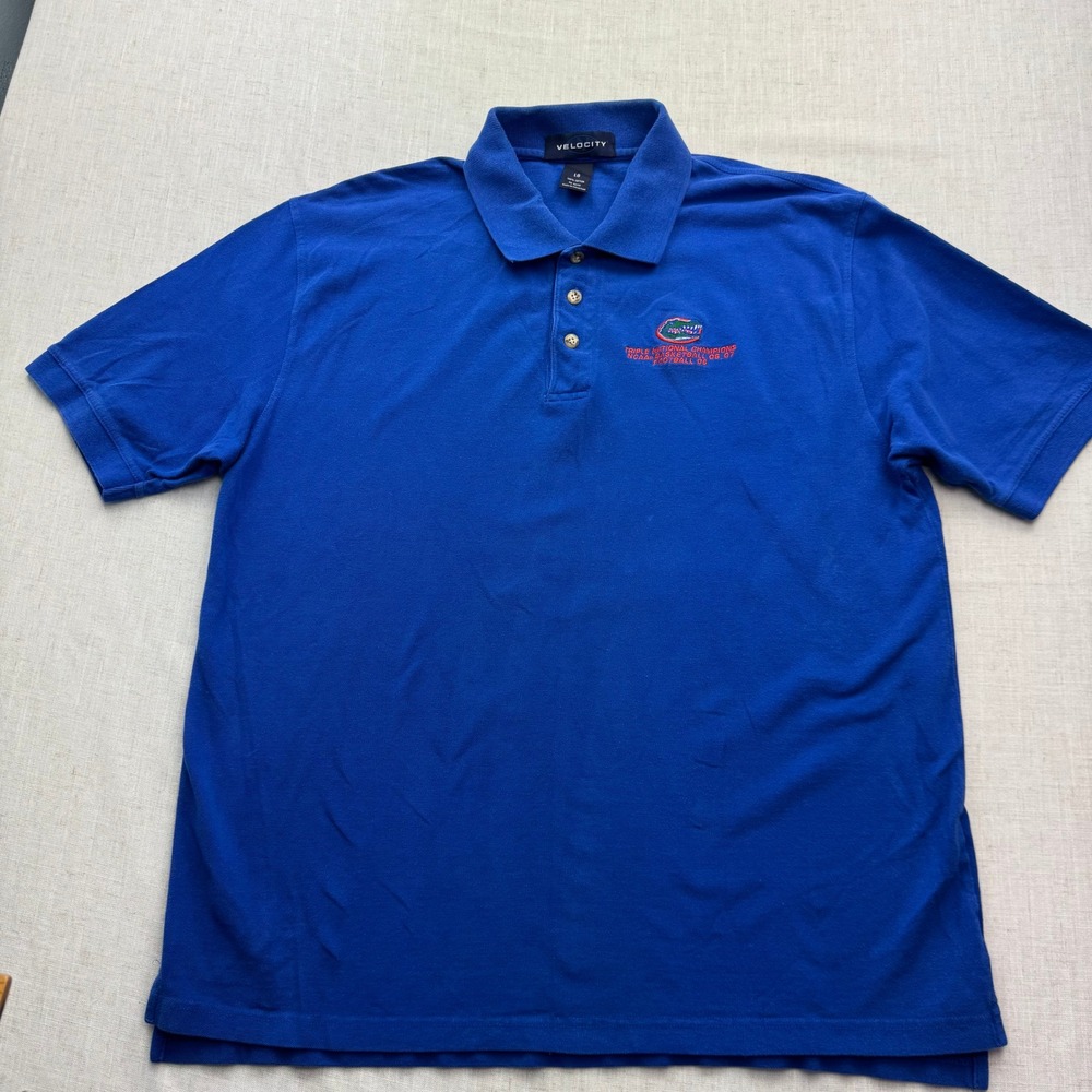 Velocity Florida Gators Polo Men Large Blue Triple National Champions NCAA Shirt